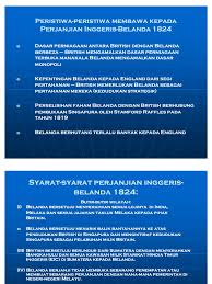 Belanda mengiktiraf kedudukan inggeris di singapura.1. Perjanjian Inggeris Belanda 1824