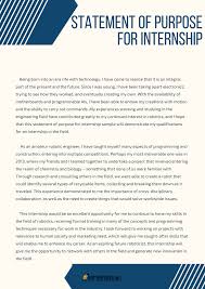 The purpose of industrial training report is made to involve the students had follow and undergo the industrial training. Winning Statement Of Purpose For Internship Sample Tips