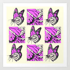 Decorative Fuchsia Pink Butterfly Identification Chart Art Print By Sharlesart