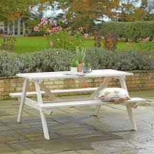 Argos Home Wooden 4 Seater Picnic Bench White 80 Argos In 2020 White Garden Bench Picnic Bench Argos Home