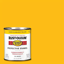 rust oleum stops rust 1 qt protective enamel gloss sunburst yellow interior exterior paint