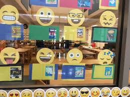 Library Books Matched With Emojis Display School Library Displays Library Book Displays Library Decor