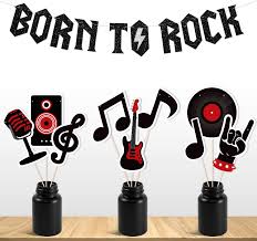 A collection of music and musical themed custom wall decals and hand painted canvas art all of which would be great gifts for any music lover. Buy Born To Rock Glitter Banner With Music Note Garland 1950 S Rock And Roll Party Decorations Music Theme Baby 1st Birthday Party Supplies 50s Rock Party Favors Record Wall Decor Online In