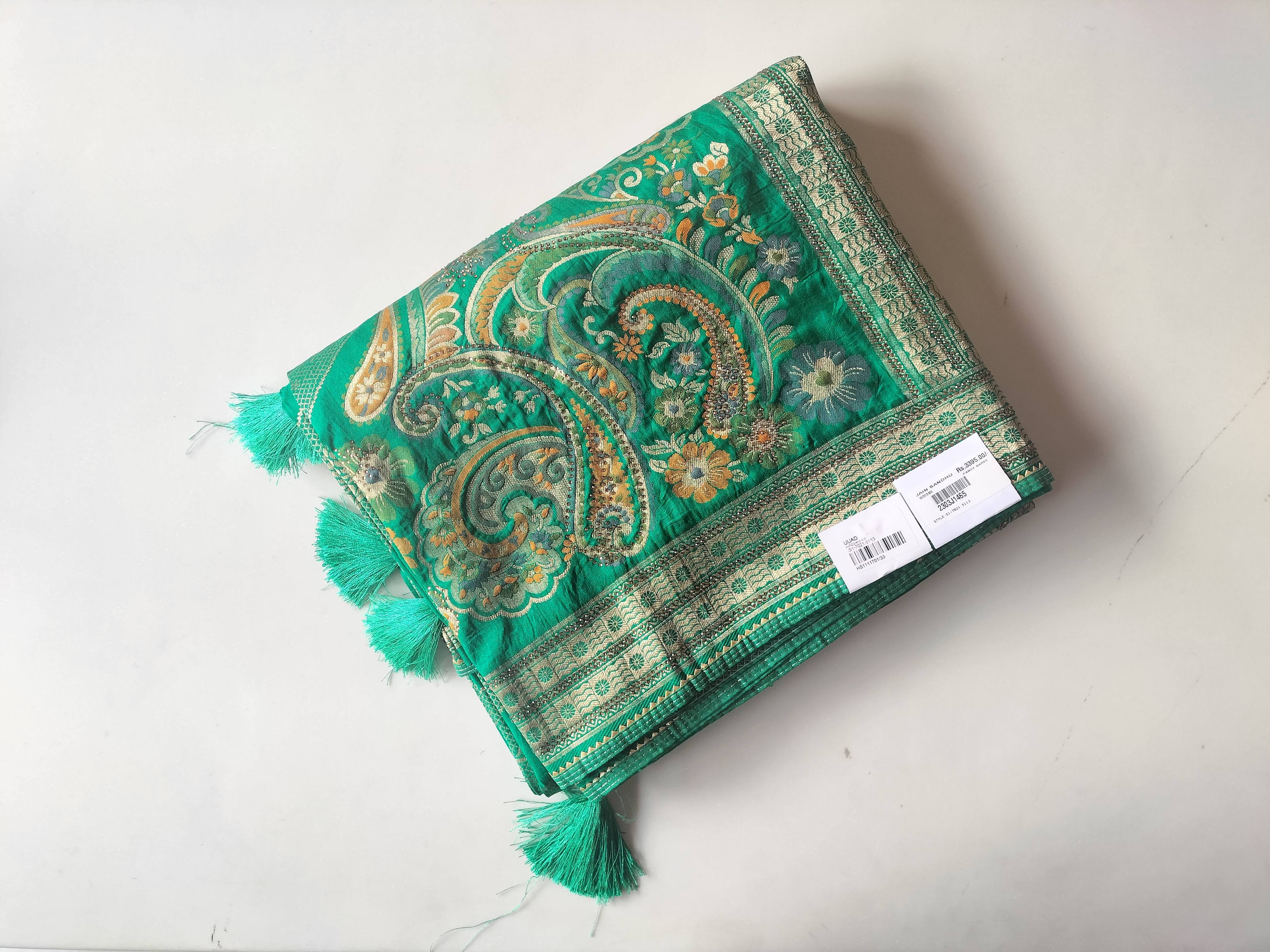 Embroidery Turquoise Georgette Handloom Bandhani Saree product image