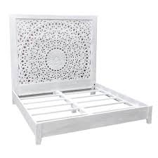 Coordinate with the matching double / queen headboard. White Wash Mandala Lace Carved Bohemian Style Bed Frame King Loomlan