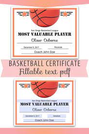 Fillable Editable Text Pdf Sports Team Basketball Certificate Etsy Diy Template Digital Scrapbooking Kits Scrapbook Kits