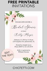 Bridal Shower Printable Invitation Light Pink Floral Chicfetti Bridal Shower Invitations Printable Free Wedding Invitation Templates Wedding Invitation Templates