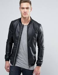 Pull Bear Faux Leather Bomber Jacket With Perforated Sleeves Leather Jeans Men Mens Outdoor Jackets Bomber Jacket