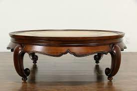 Customer owns a stickley brand formal dining room table and chairs. Sold Round Vintage Cherry Coffee Table Tooled Leather Top 33317 Harp Gallery Antiques Furniture