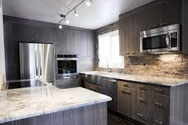 Awesome Grey Brown Wood Stainless Glass Modern Design Kitchen Grey Themed Cabinet And Windows Slide Han Grey Kitchen Walls Kitchen Design Modern Kitchen Design