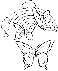 This is a free butterfly coloring page for preschool students. Three Butterflies And Rainbow Coloring Sheet