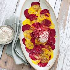 Carpaccio Von Roter Und Gelber Bete Mit Cashewmus Rezept Gelbe Bete Vegane Lebensmittel Rezepte