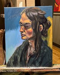From Friday night's portrait session at Railside Studios.5-2-25 Hope you  can make it to next months First  Friday!#portraitpainting#portraits#paintingportraits#livepainting#Railsidestudios#village#artportrait
