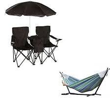 Black Double Folding Camp Beach Chair With Removable Umbrella And Cooler With 9foot Combo Double Ham Double Hammock With Stand Camping Furniture Hammock Stand