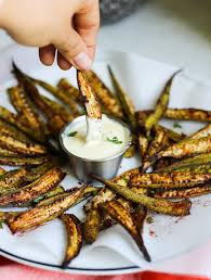 Cajun Oven Roasted Okra Fries With Lemon Garlic Aioli The Defined Dish Recipe Okra Recipes Roasted Okra Recipes