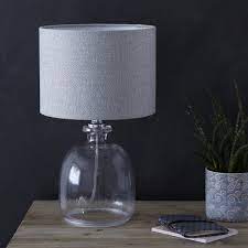 Table lamps by ashley furniture homestore illuminate your life with a there's a variety of table lamp options that mimic the interior design styles you know and love. Small Recycled Glass Table Lamp With Grey Shade Primrose Plum Glass Table Lamp Glass Table Funky Table Lamp