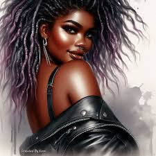 ○ Inspired by Taia Matthews & Dawn Olsen-Rauhut Expressive airbrushed  painting of an Albino Afro-Latina woman with porcelain skin and dreadlocs,  sitting in fog under circling black birds, ghost ship behind her