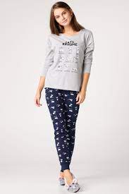 Lacivert Kadin Desenli Pijama Takimi 374643 Pijama Bluz Kiyafet Kadin