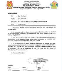 Prescribing guidelines for pnp memorandum letter must accompany the letters below is able to abide by the memo format free download full range of intentional and. Non Uniformed Personnel Nup Vacant Positions