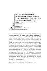 Cara untuk menerapkan nilai murni dalam diri pelajar ialah dalam pengajaran guru di dalam bilik darjah, guru perlu. Pdf Metode Praktek Dalam Memperkenalkan Nilai Nilai Keagamaan Pada Anak Usia Dini Di Paud Mawar Tasikrejo Pemalang