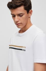 Buy hugo boss t shirt white Hot Sale BOSS Mercerised cotton regular fit T  shirt with logo cuffs