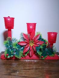 Vintage 1970 S 80 S Candelabra Candolier Plastic Window Candle Set Poinsettias Greenery Red Plastic Hobnail Candle Holders Candle Set Vintage Wrapping Paper Christmas Collectibles