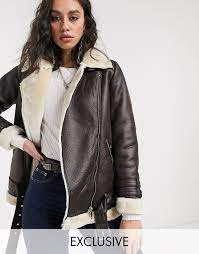 Only Aviator Jacket In Faux Leather With Contrast Shearling Asos Aviator Jackets Jackets Leather Jacket Outfits