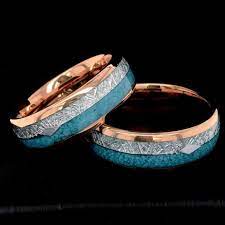 Mens Wedding Bands Blue Agate Meteorite Inlay Rose Gold Etsy In 2021 Mens Wedding Bands Blue Gold Tungsten Ring Matching Ring Set