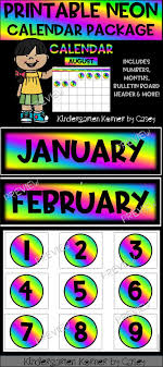 Neon Printable Calendar Set Months Numbers 1 To 31 Bulletin Board Book Activities How To Memorize Things Bulletin Boards
