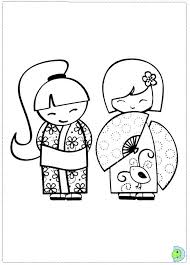 Kokeshi Dolls Coloring Page Dinokids Org Japanese Embroidery Kokeshi Dolls Stitching Art