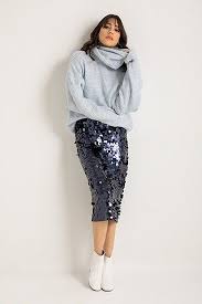 Buyuk Pullu Etek Lacivert Gonna Con Paillettes Paillettes Gonne
