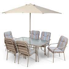 6 Seater Outdoor Dining Set Padded Chair Glass Table Parasol Garden Furniture Patio Furniture Umbrella Wooden Patio Furniture Aluminum Patio Furniture