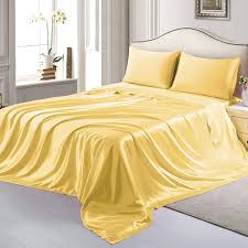 Our collection of flat bed sheets makes it easy to freshen up your linen cupboard. Amazon Com Rudonmg 4 Piece Yellow Satin Sheets King Size Satin Bed Sheets Set Silky Satin Sheet With 1 Deep Pocket Fitted Sheet 1 Flat Sheet 2 Pillowcases