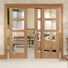 Three Sliding Doors And Frame Kit Shaker Oak 4 Pane Door Clear Glass Unfinished Glass Doors Patio Bifold Patio Doors Sliding Glass Doors Patio