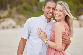 Love, Smile and Couple Outdoor Portrait at the Beach for the Holiday  Vacation. Happy Marriage with Husband and Wife or Stock Image - Image of  happy, portrait: 256920297
