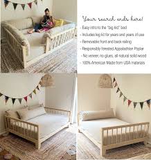 Twin Or Full Size Montessori Floor Bed To Raised Bed Frame Convertible With Rails Full Floor Bed Hardwood 4 Railing Legs Slats In 2020 Floor Bed Raised Bed Frame Toddler Floor Bed