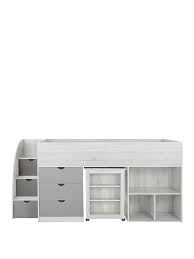 Amia's contemporary design is accompanied by great functionality, with a robust ladder that can be assembled on either the left or right and the capacity to convert to a single bed if required at any time in the future. Mico Mid Sleeper Bed With Pull Out Desk And Storage Grained White Grey Littlewoodsireland Ie
