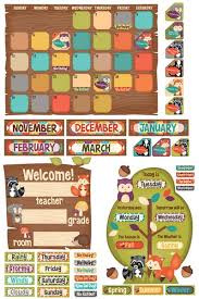 Woodland Tails Collection Calendar Bulletin Board Set 109 Pieces Mardel Forest Theme Classroom Forest Classroom Camping Theme Classroom