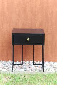 Black Bedside Table Mid Century Industrial Style Solid Oak Wood And Black Finish Metal Legs Nightstand With Drawer No 02 Nb In 2020 Black Bedside Table Solid Oak Midcentury Bedside Table
