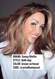 BRAND: @SassyMisfits STYLE: Holli-day COLOR: brown w/tinsel CODE:  crystallhoneycutt #wigtok #wig #wigs #wigstyling #wiginfluencer  #wigtutorial #syntheticwigs #syntheticwigs #wighair #hairloss ...