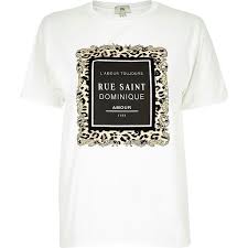 Petite White Rue Saint Flock Print T Shirt Camisetas Sudaderas Blusas Dama