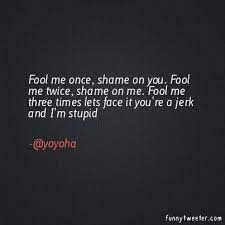 Define dictionary meaning is an easy to use platform where anyone can create and share short informal definition of any word. Fool Me Once Shame On You Fool Me Twice Shame On Me Fool Me Three Times Let S Face It You Re A Jerk And I M Stu Fool Me Once Be Yourself Quotes