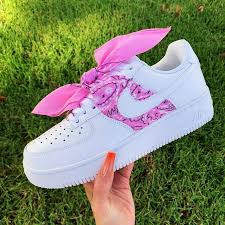 Pink Bandana Af1s Bandana Shoes Custom Af1 Custom Nikes Shoes Are Hand And Custom Made Customized From 100 Au In 2020 White Nike Shoes Cute Sneakers Fresh Shoes
