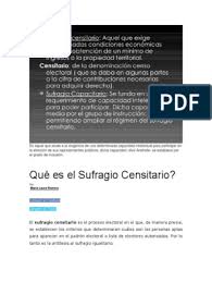 El sufragio censitario o sufragio restringido fue un sistema electoral, vigente en diversos. Tipos De Sufragios Docx Elecciones Sufragio