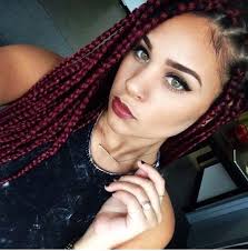 Black And Blue Box Braids On Light Skin Burgundy Braids Don T Know If This Color Will Work On Dark Skin Braids With Extensions Red Box Braids Burgundy Box Braids