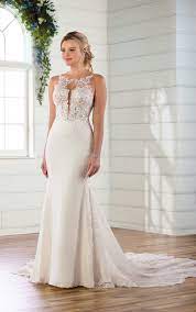 Romantic High Neckline Fit And Flare Wedding Gown With Shaped Train Essense Of Australia Wedding Dresses Essense Of Australia Wedding Dresses Wedding Dresses Wedding Dresses Lace