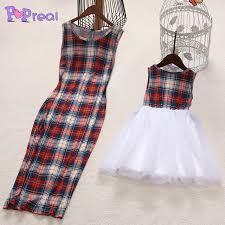 Popreal Mommy And Me Plaid Tulle Sleeveless Matching Dress