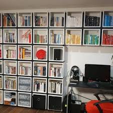 Here S An Alternative To The Regular Billy Built In Bookcase A Stylish Cube Bookcase Made From Ikea Eket Cubes Peter Also Adde Ikea Cubes Cube Bookcase Eket