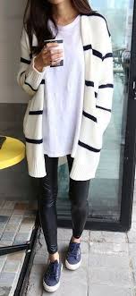 Black And White Striped Cardigan Sweater White Striped Print Long Sleeve Fashion Cardigan Sweater Fashion Street Style Style