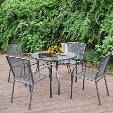 This outdoor dining set really knows how to make a statement with its unique style. Buy Aecojoy 5 Piece Patio Metal Dining Set Outdoor Metal Dining Table Set With Round Table 1 73 Umbrella Hole And 4 Stackable Arm Chairs Patio Dining Bistro Set For Garden Bistro Deck Dark Gray Online In